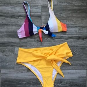Multicolored Striped Yellow Bikini Set NEW